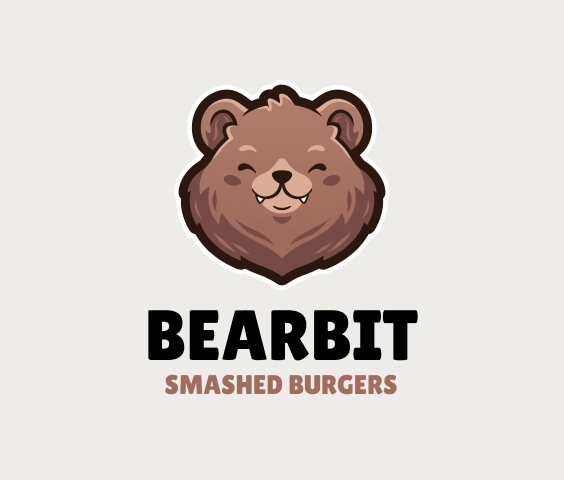 Cute bear mascot burger restaurant logo