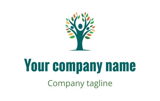 Vibrant tree logo design with colorful leaves and a human figure