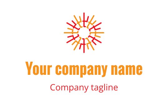 Vibrant logo design featuring a circular pattern of red and orange rays