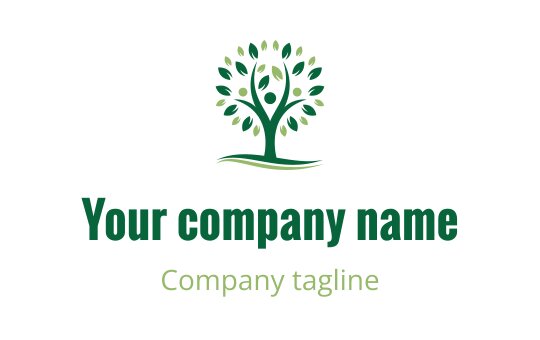 Modern tree logo design with green leaves and a curved base