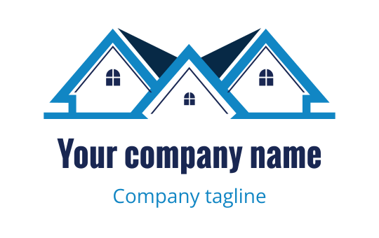 Modern logo design featuring three stylized blue houses with windows