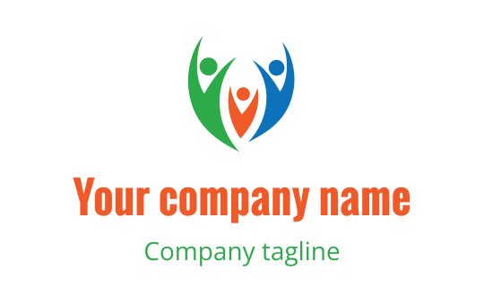 Colorful logo design featuring abstract figures in green, blue, and orange