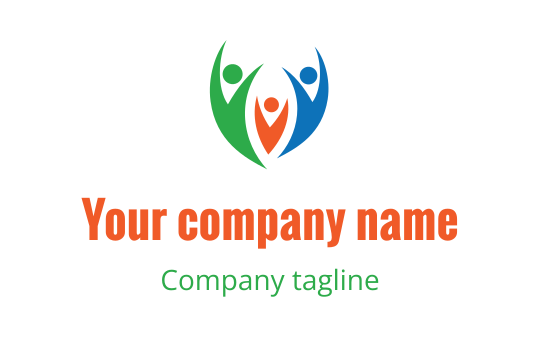 Colorful logo design featuring abstract figures in green, blue, and orange