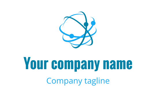 Modern blue logo design featuring an abstract atomic structure