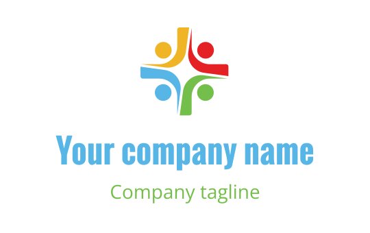 Cross industry logo featuring stylized figures in gold, red, lime, and blue colors.