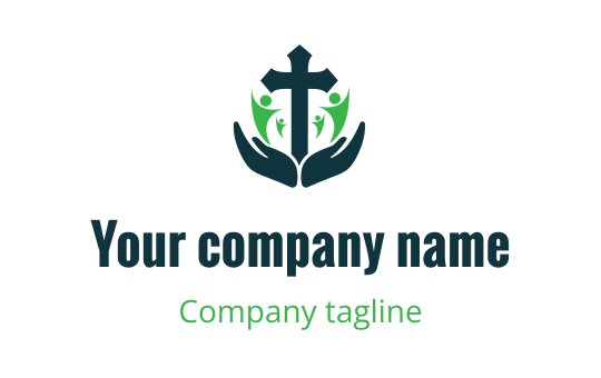 Lime and navy logo featuring hands symbolizing faith for the Christian industry.