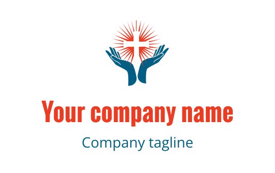 Teal and red logo featuring hands symbolizing faith for the Christian industry.
