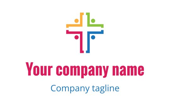 Christian-themed logo featuring a cross in lime, gold, teal, and red colors.