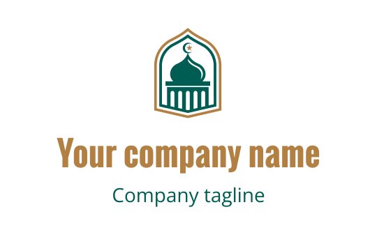 Teal mosque silhouette with gold accents, representing the Islamic community and spirituality.