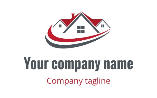 Modern house logo design with a red and gray color scheme