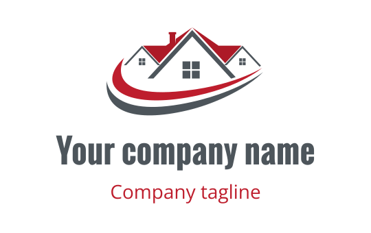 Modern house logo design with a red and gray color scheme
