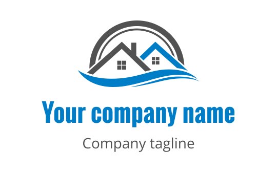 Minimalist logo design featuring a round house in gray and blue, ideal for the religion and spirituality sector