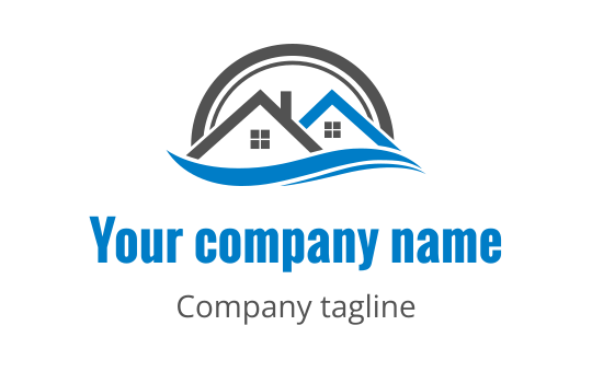 Minimalist logo design featuring a round house in gray and blue, ideal for the religion and spirituality sector
