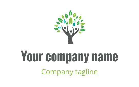 Modern tree logo design with vibrant green leaves and human figures